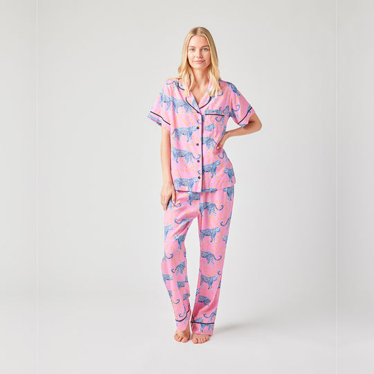 Cosmic Cheetah Pajama Pants Set - Pink banner