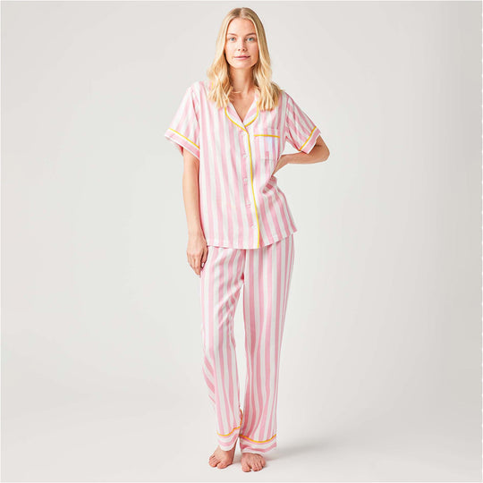Retro Stripe Pajama Pants Set - Pink banner