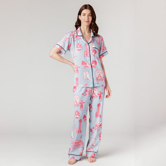 Dallas Toile Pajama Pants Set - Blue Pink banner